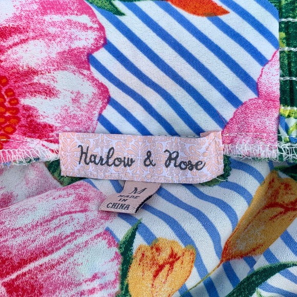 SOLD Harlow & Rose Blue Striped Floral Shoulder Top - Picture 11 of 11